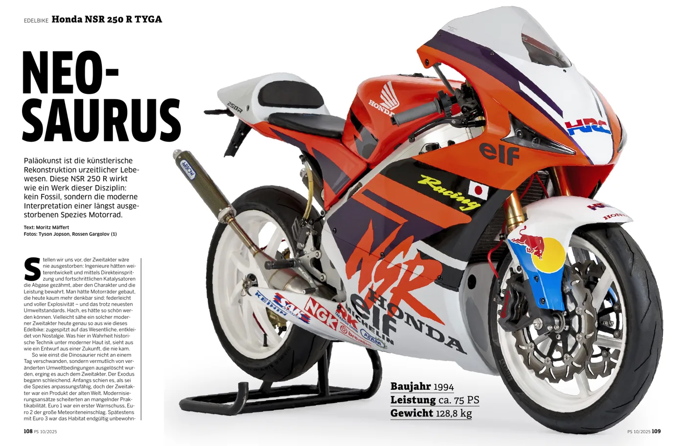 Aufmacher-Doppelseite der PS 10/2025: Edelbike Honda NSR 250 R TYGA „Neo-Saurus“